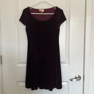 ModCloth Size L Wine Color Velvet Fit & Flare Dress